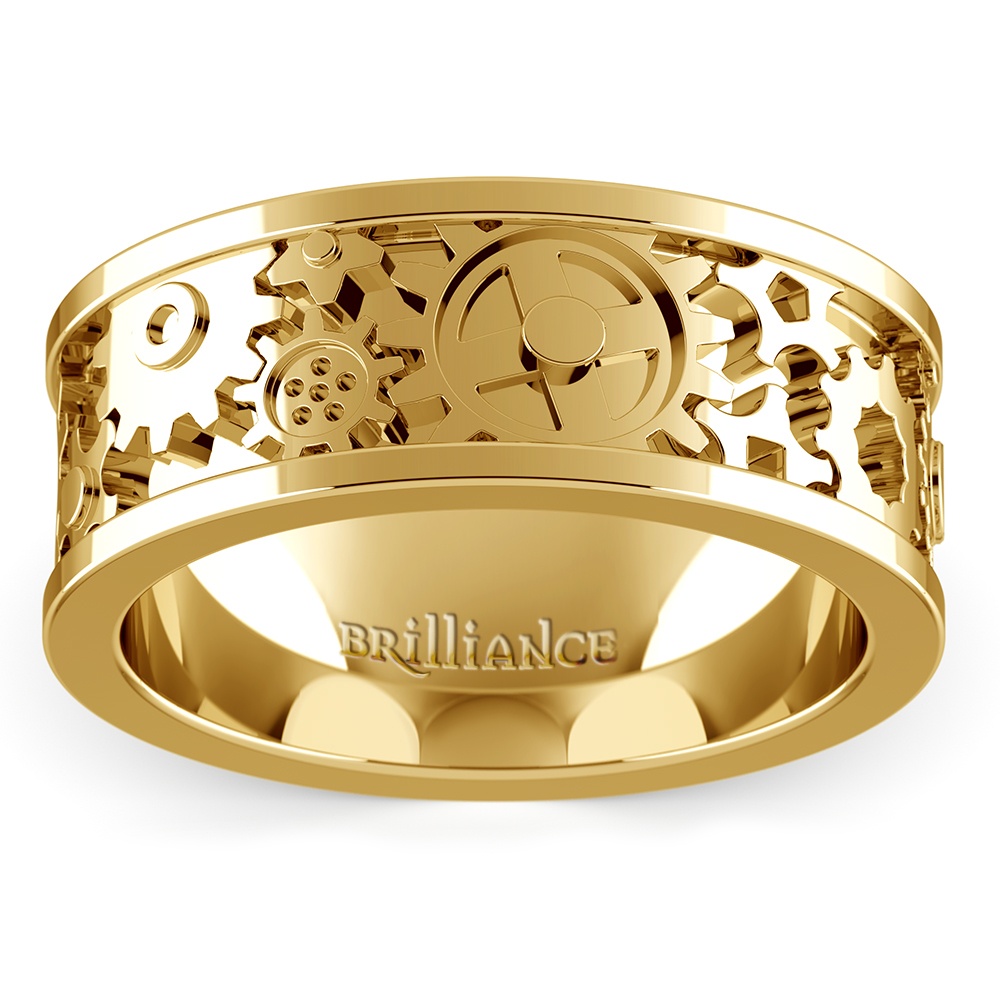 Mens Gold Gear Ring In Yellow Gold | 02