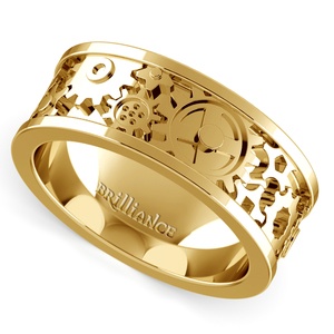 Mens Gold Gear Ring In Yellow Gold