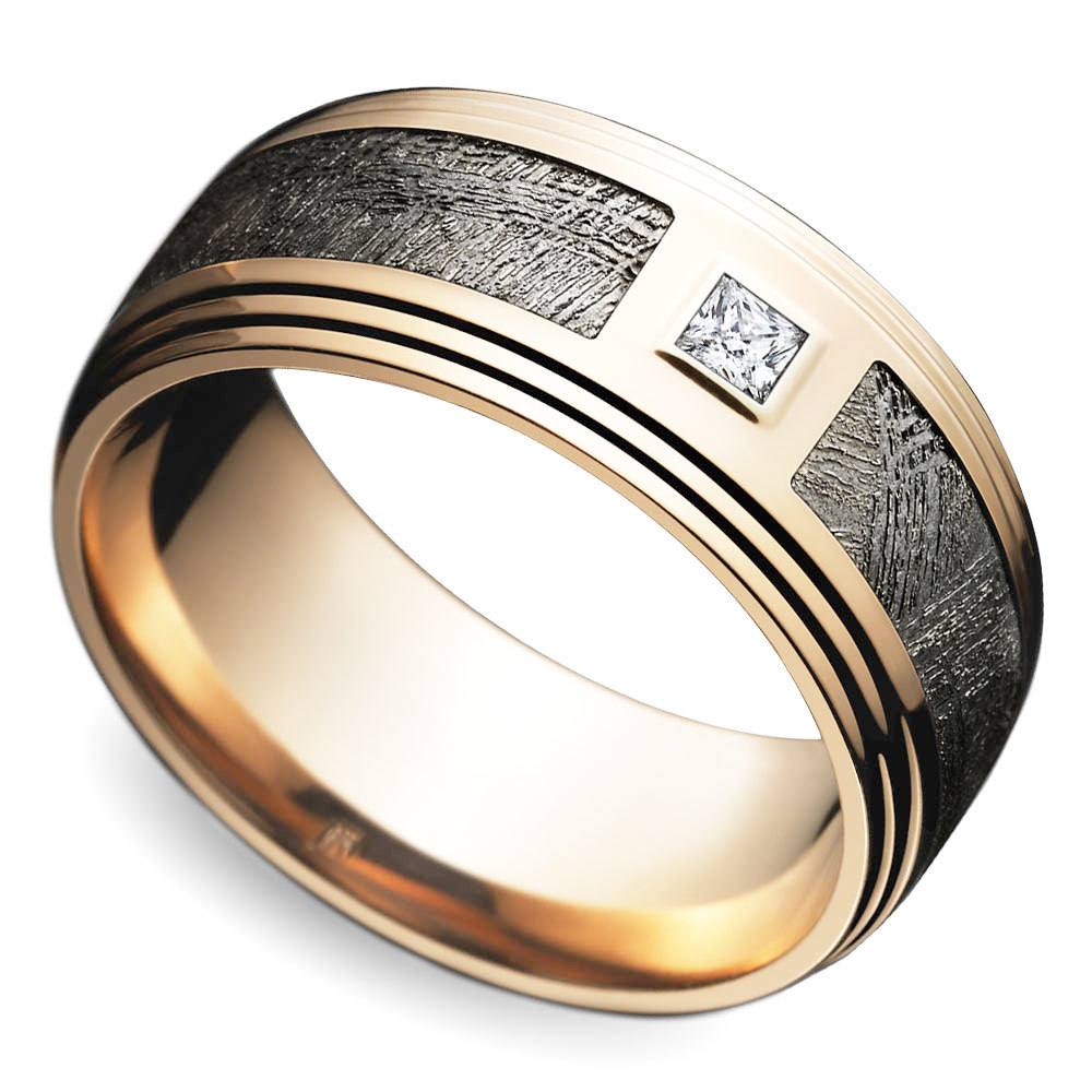 Mens 14K Rose Gold Wedding Ring With Center Square Diamond (9mm) | Zoom