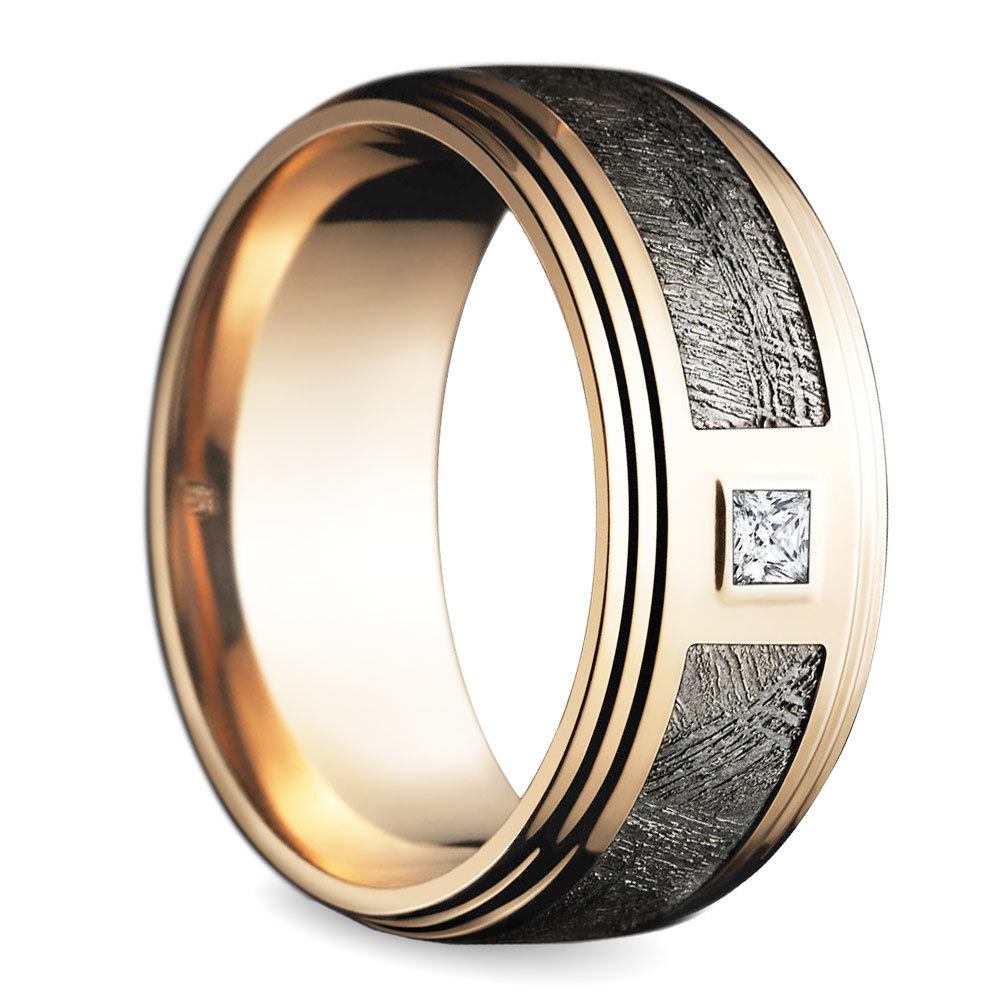 Mens 14K Rose Gold Wedding Ring With Center Square Diamond (9mm) | 02