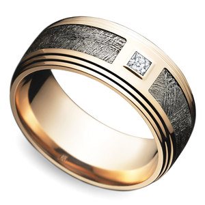 Mens 14K Rose Gold Wedding Ring With Center Square Diamond (9mm)