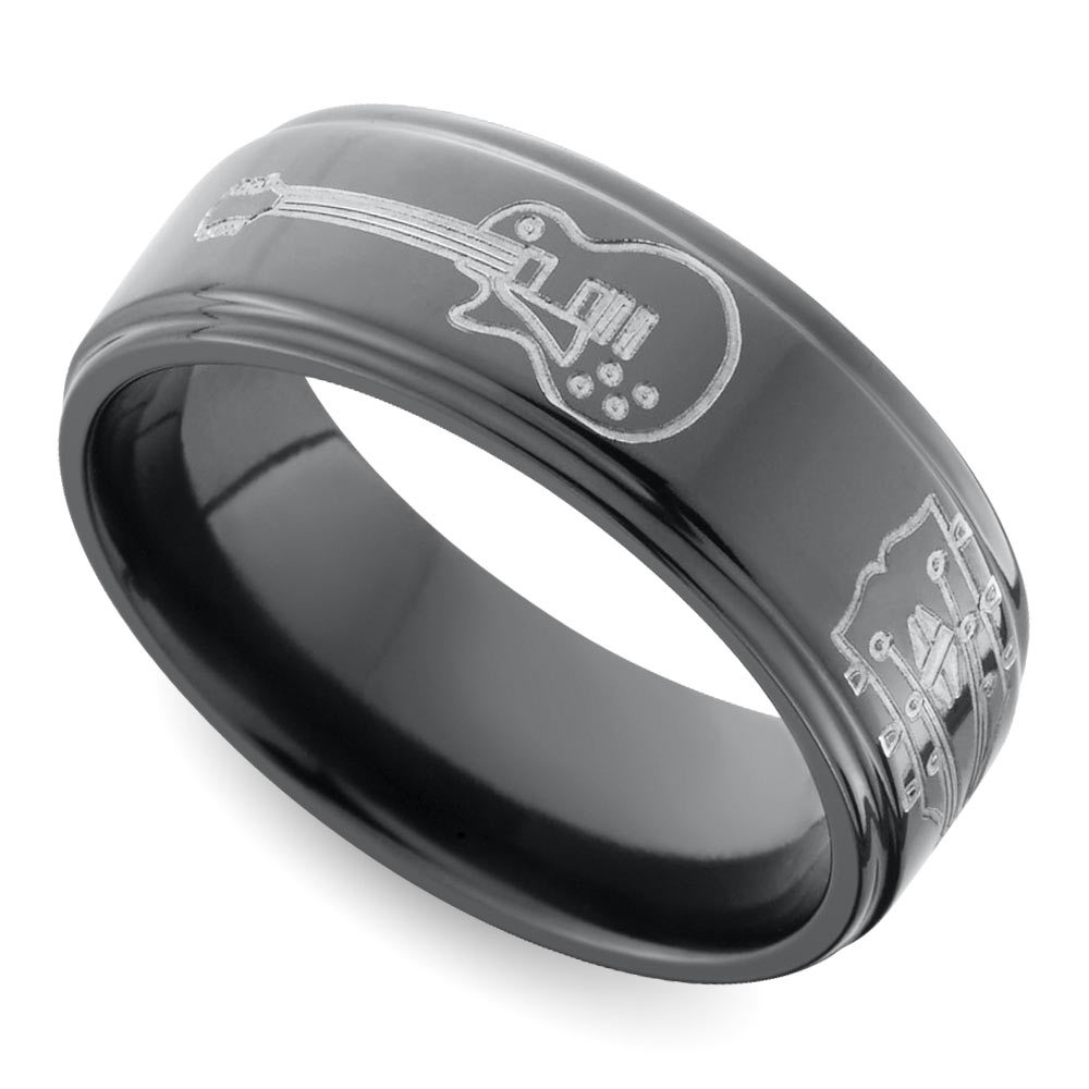 Mens Guitar Themed Wedding Ring In Zirconium | Zoom