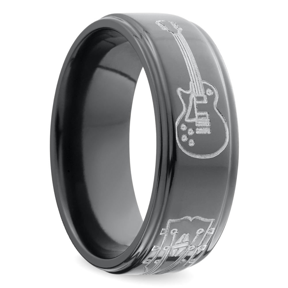 Mens Guitar Themed Wedding Ring In Zirconium | 02