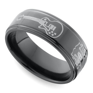 Mens Guitar Themed Wedding Ring In Zirconium