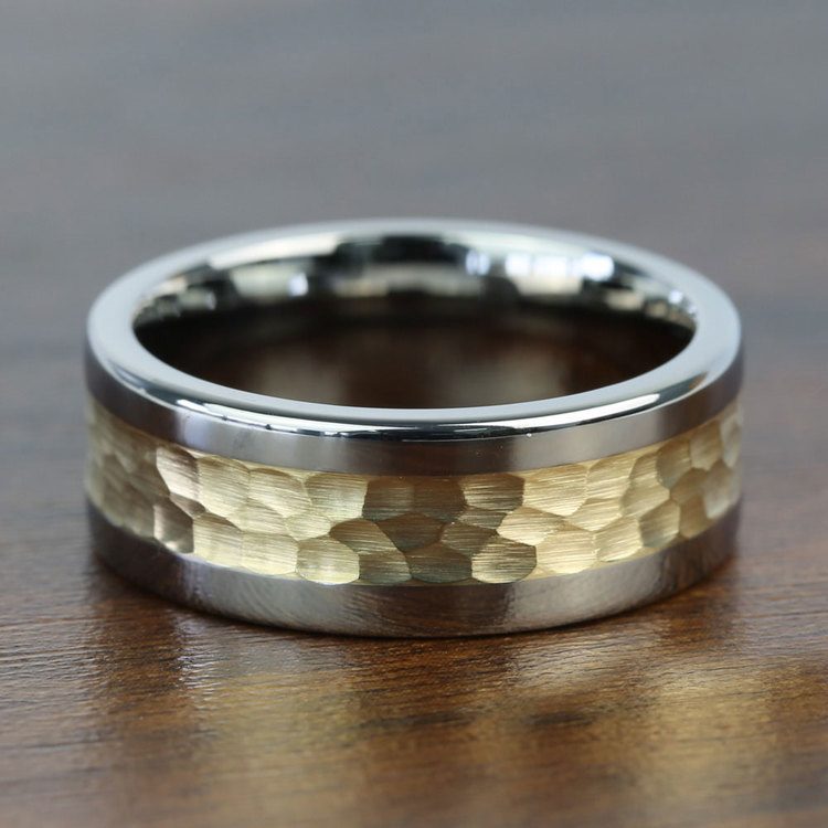 Gold Rings Bands Titanium Wedding Ring With 14k Yellow Gold Inlay