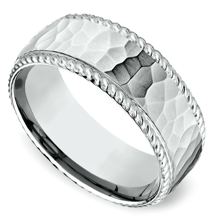 Hammered Rope Edging Men's Wedding Ring in White Gold (8mm) | Zoom