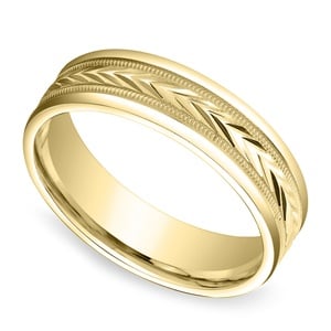 Harvest Of Love Milgrain Mens Ring In Yellow Gold (6mm)