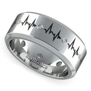 Mens Heartbeat Pattern Design Eternity Band In Platinum
