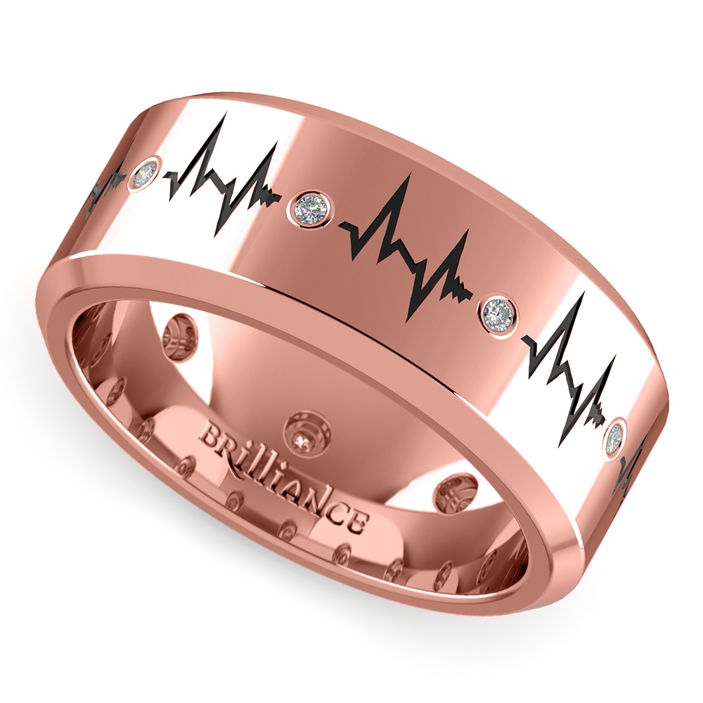 Mens Heartbeat Pattern Design Eternity Band In Rose Gold | 01