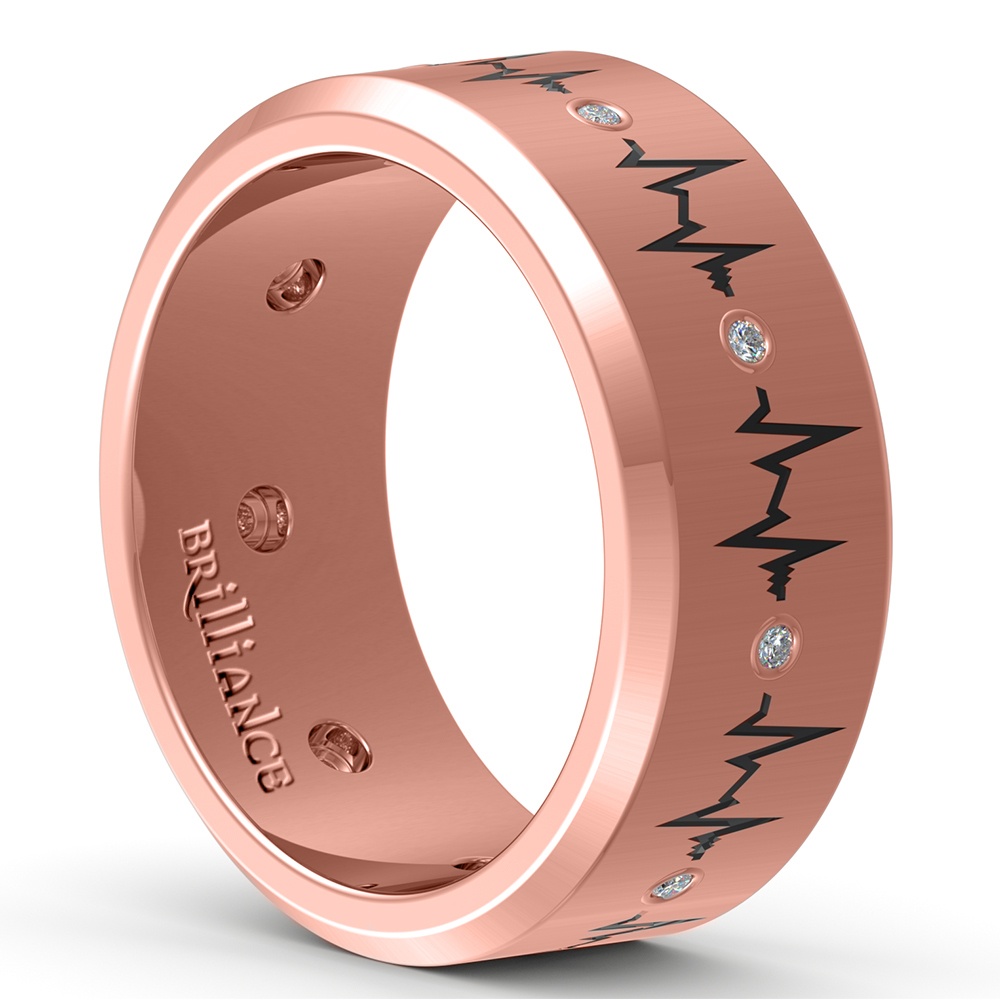 Mens Heartbeat Pattern Design Eternity Band In Rose Gold | 03