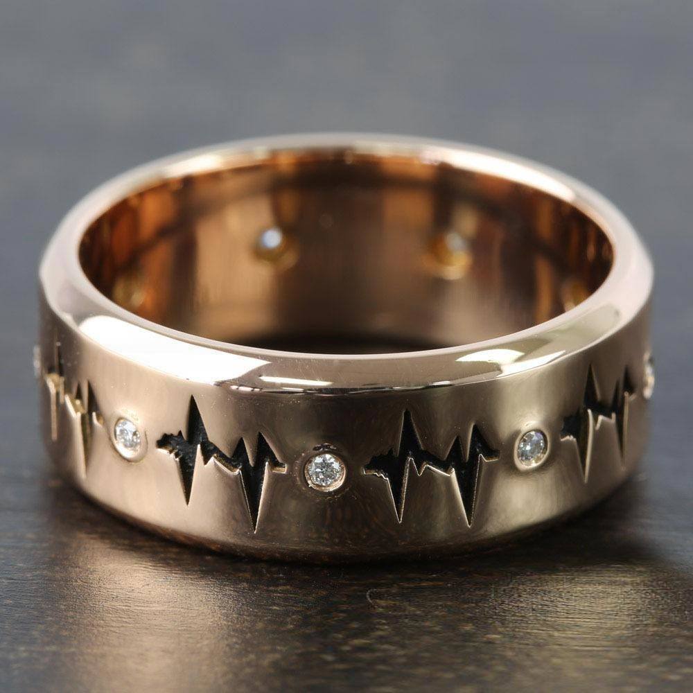 Mens Heartbeat Pattern Design Eternity Band In Rose Gold | 05