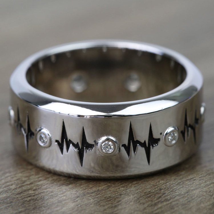 Men's Diamond Heartbeat Wedding Ring in White Gold