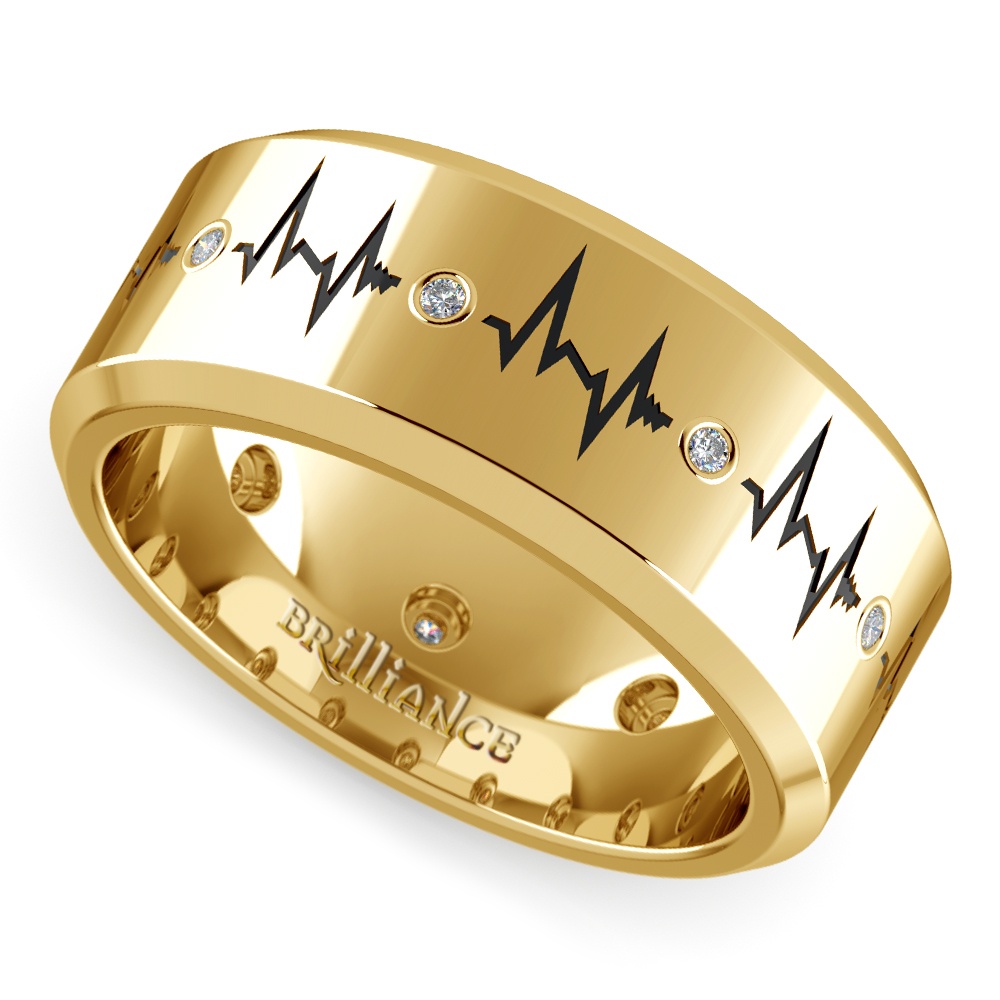 Mens Heartbeat Pattern Design Eternity Band In Yellow Gold | 01