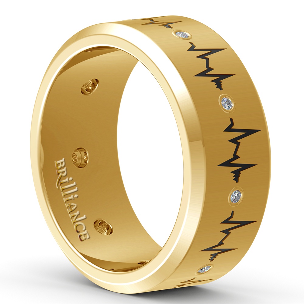 Mens Heartbeat Pattern Design Eternity Band In Yellow Gold | 04