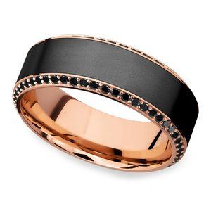 Helios - Mens Matte Elysium And Rose Gold Wedding Ring With Black Diamonds