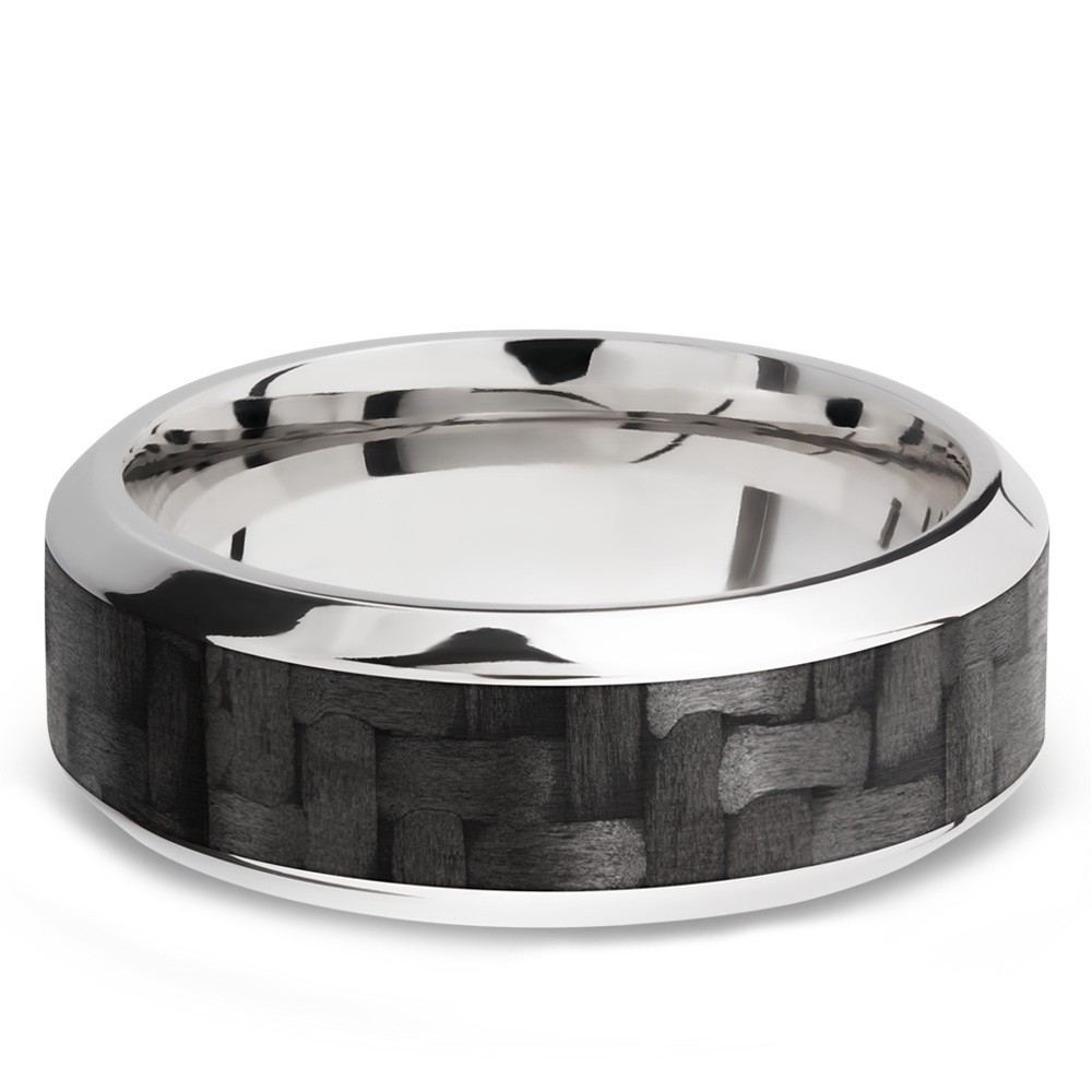 High Bevel Carbon Fiber Inlay Men's Wedding Ring in 14K White Gold (8mm) | 03