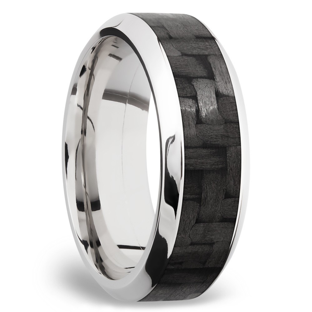 High Bevel Carbon Fiber Inlay Men's Wedding Ring in 14K White Gold (8mm) | 02