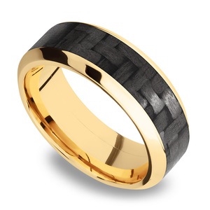 High Bevel Carbon Fiber Inlay Men's Wedding Ring in 14K Yellow Gold (8mm)