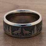Howl - Wolf and Forest Pattern Mens Band in Titanium (9mm) | Thumbnail 04