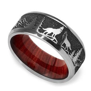 Thorsten Howling Wolf at Moon on Mountain Range Scene Print Pattern Ring Polished Tungsten Ring 8mm Wide Wedding Band from Roy Rose Jewelry