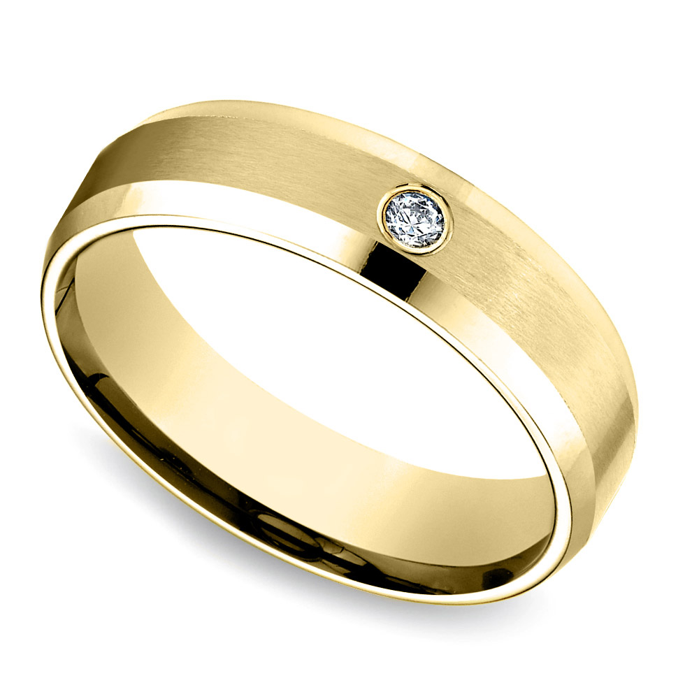 Mens Gold And Diamond Wedding Band With Satin Finish | Zoom