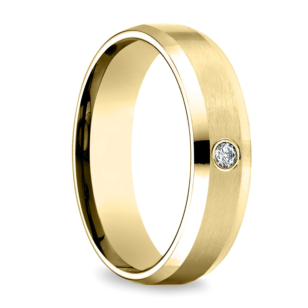 Mens Gold And Diamond Wedding Band With Satin Finish | 02