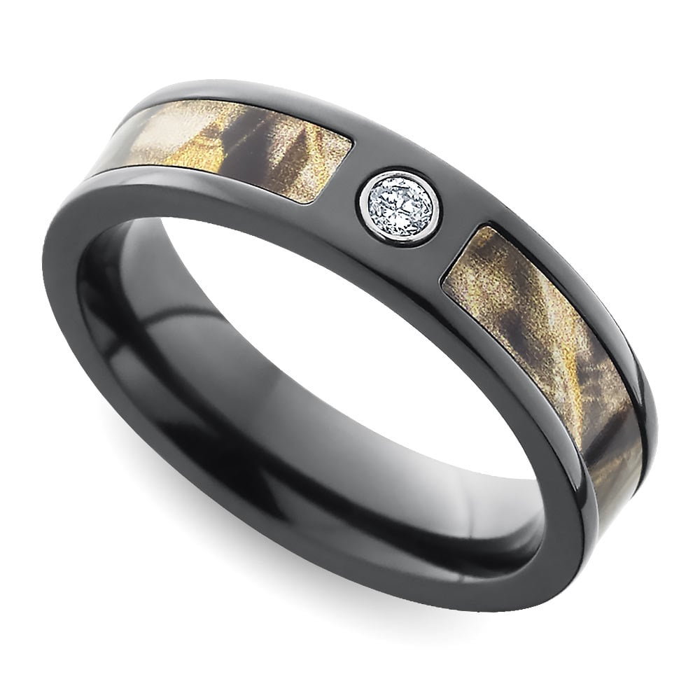 Inset Diamond Men's Ring with Camo Inlay in Zirconium (5 mm)