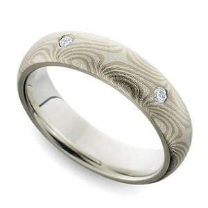 Inset Diamond Mokume Gane Men's Wedding Ring