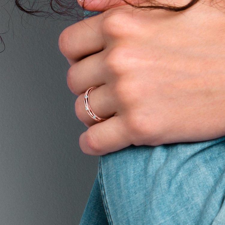 Inset Diamond Wedding Ring in Rose Gold (3mm) | 07