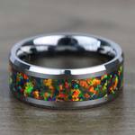 Irradiated - Blue & Orange Opal Inlay Men's Wedding Ring in Tungsten (8mm) | Thumbnail 04