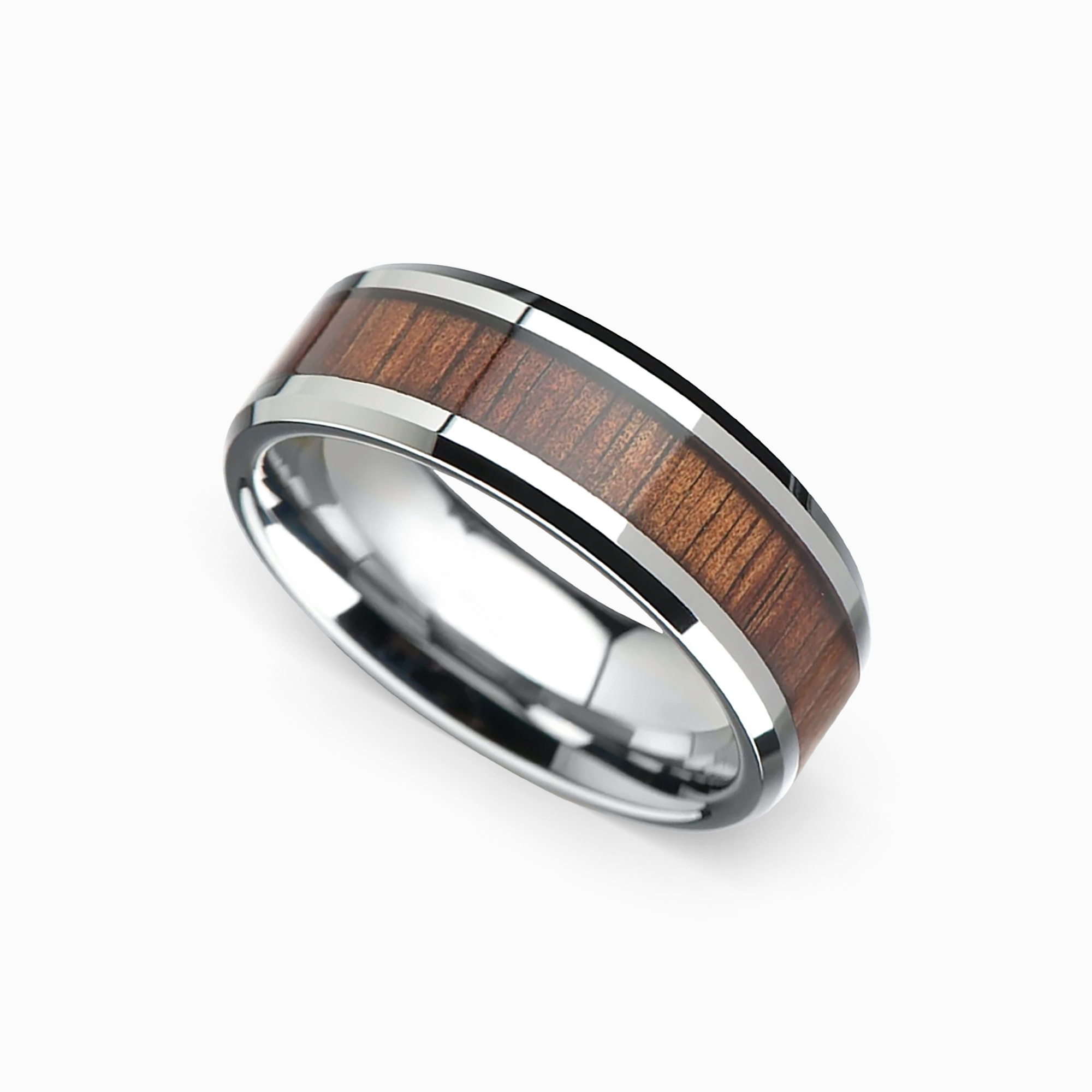KINRADEN ムビンゴウッドリング Mens Koa Wood Ring - Beveled Tungsten Wedding Band
