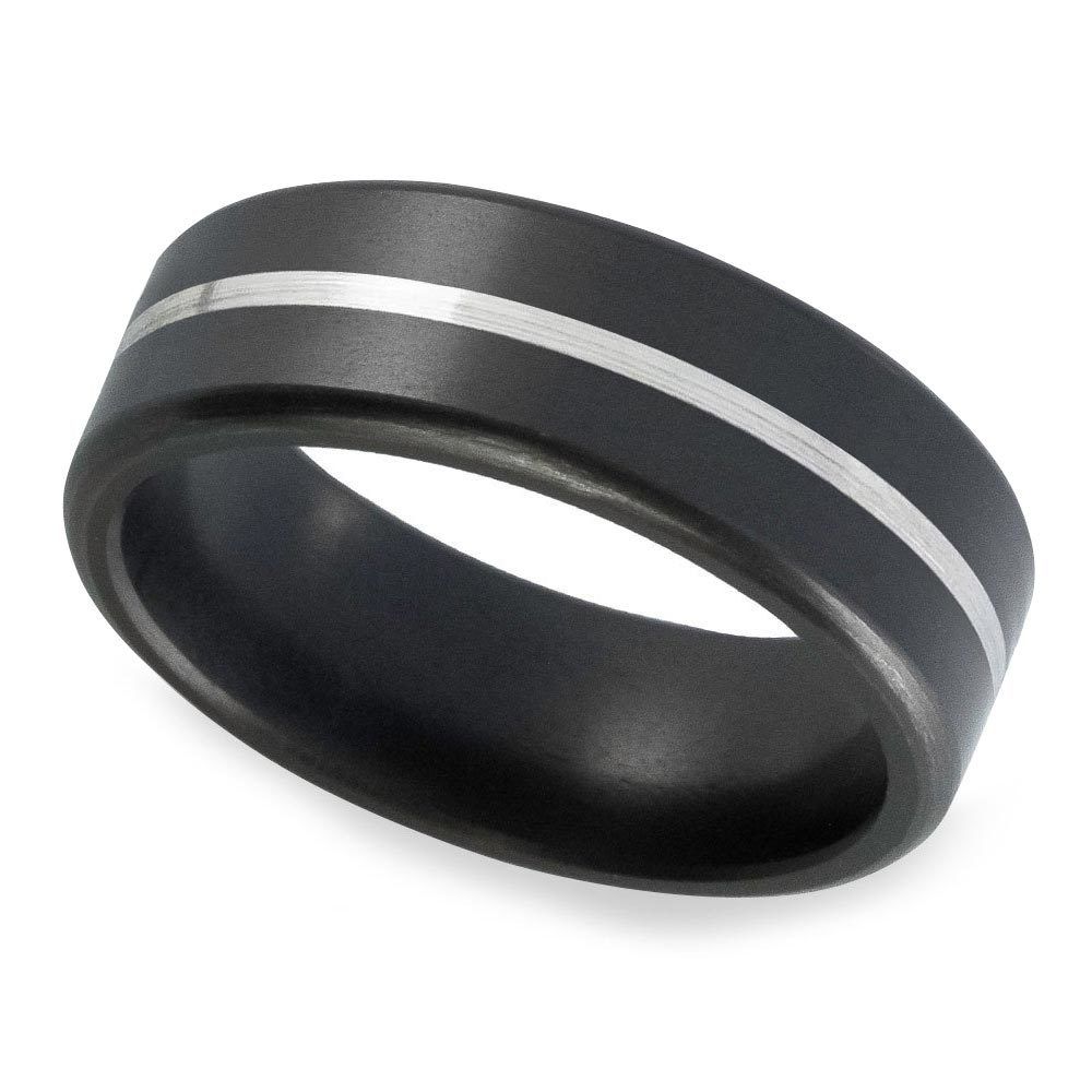 Matte Elysium Wedding Band With Silver Inlay (6mm)