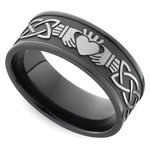 Mens Claddagh Wedding Band In Zirconium - Laser Carved Celtic Design | Thumbnail 01