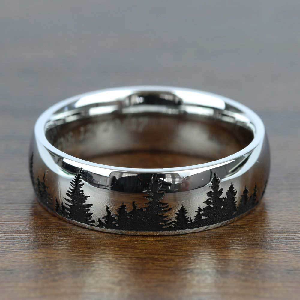 Laser Carved Forest Pattern Men's Wedding Ring in Cobalt (7mm) | 03