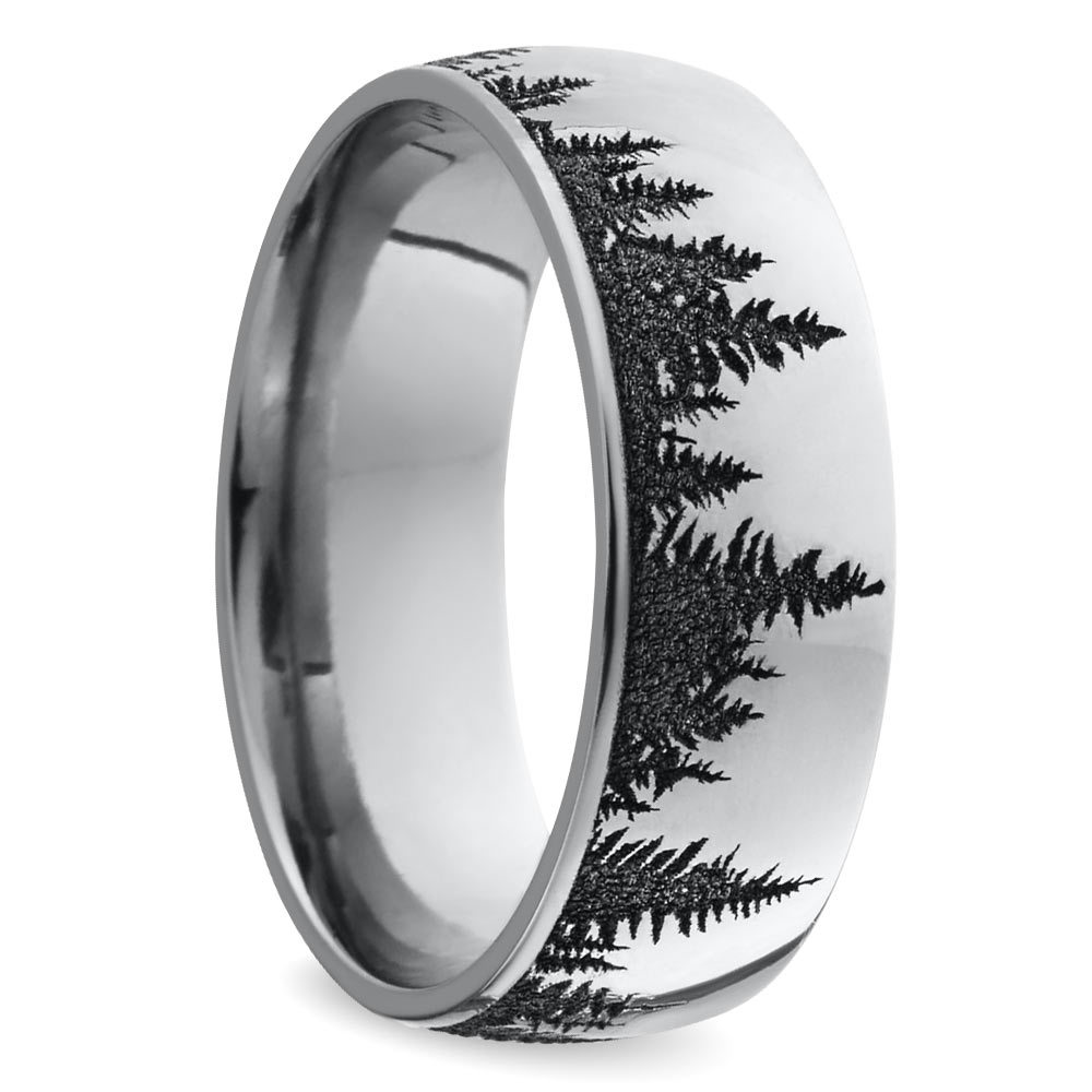 Laser Carved Forest Pattern Men's Wedding Ring in Cobalt (7mm) | 02