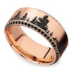 Rose Gold Mens Wedding Band With Diamond And Black Forest Pattern | Thumbnail 01