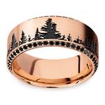 Rose Gold Mens Wedding Band With Diamond And Black Forest Pattern | Thumbnail 03