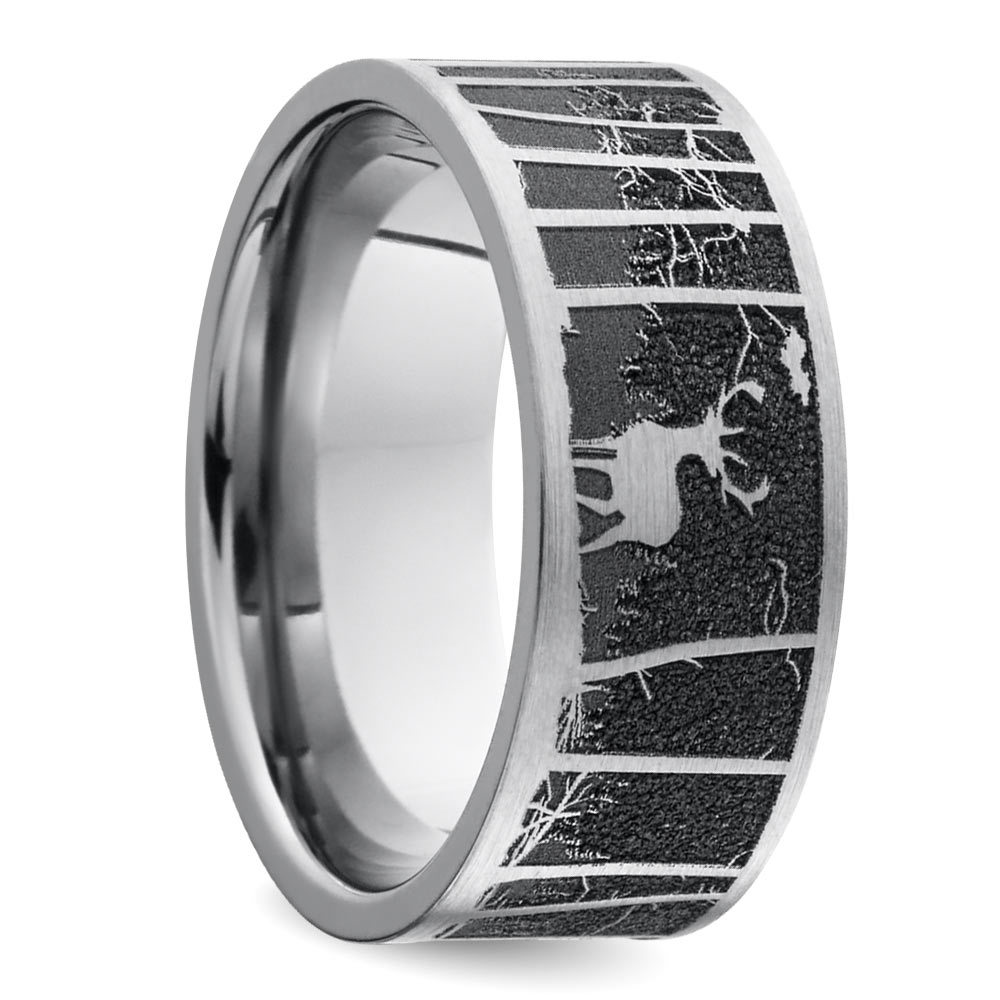 Laser Carved Mountain Themed Men's Wedding Ring in Titanium (8mm) | 02