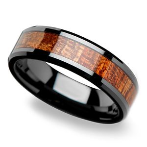 Slim 4 Mm Dark Mahogany Wood Ring In Black Ceramic