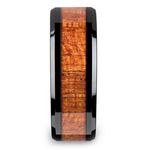 Rich Mahogany - Black Ceramic Mens Ring with Wood Inlay | Thumbnail 03