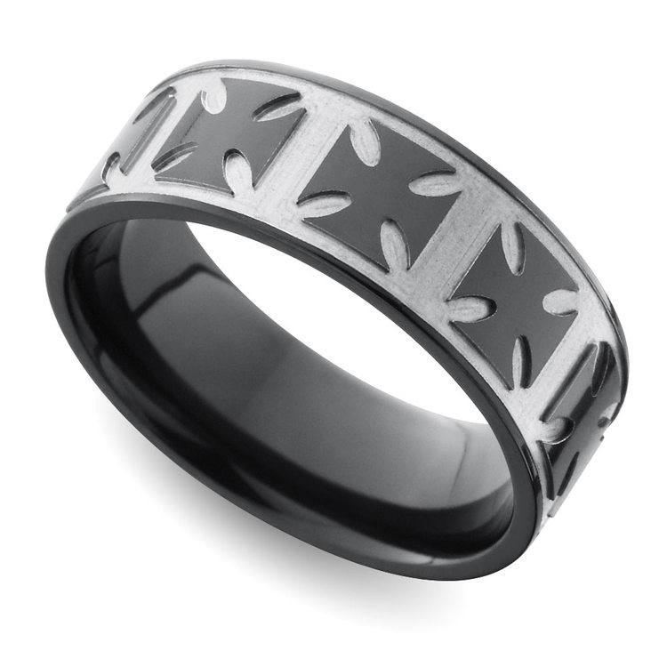 Maltese Cross Men's Wedding Ring in Zirconium (7mm) | Zoom