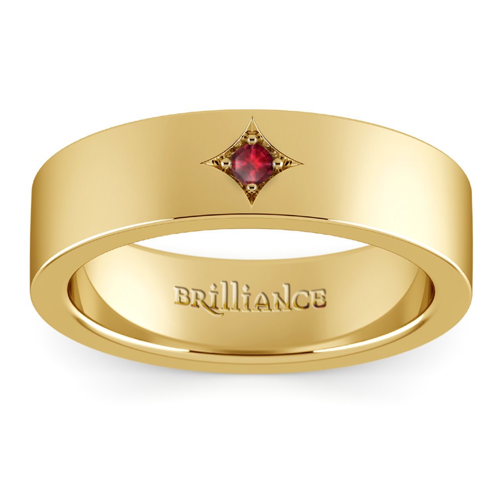 Mars - Gemstone Solitaire Mens Wedding Band in Yellow Gold (6mm)