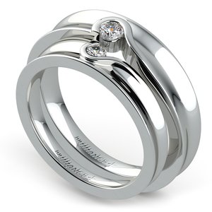 Matching Bezel Heart Concave Diamond Wedding Ring Set in Platinum