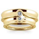 Matching Bezel Heart Concave Diamond Wedding Ring Set in Yellow Gold | Thumbnail 02