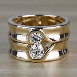 Matching Bezel Heart Concave Diamond Wedding Ring Set in Yellow Gold | Thumbnail 06