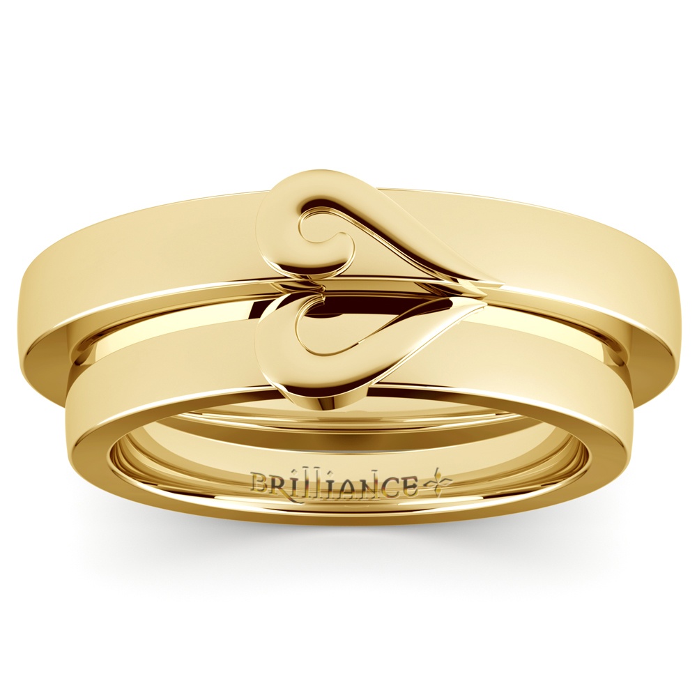 Matching Curled Heart Wedding Ring Set in Yellow Gold | 02