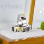 Heart Fingerprint Inlay Matching Wedding Ring Set in White and Yellow Gold | Thumbnail 05