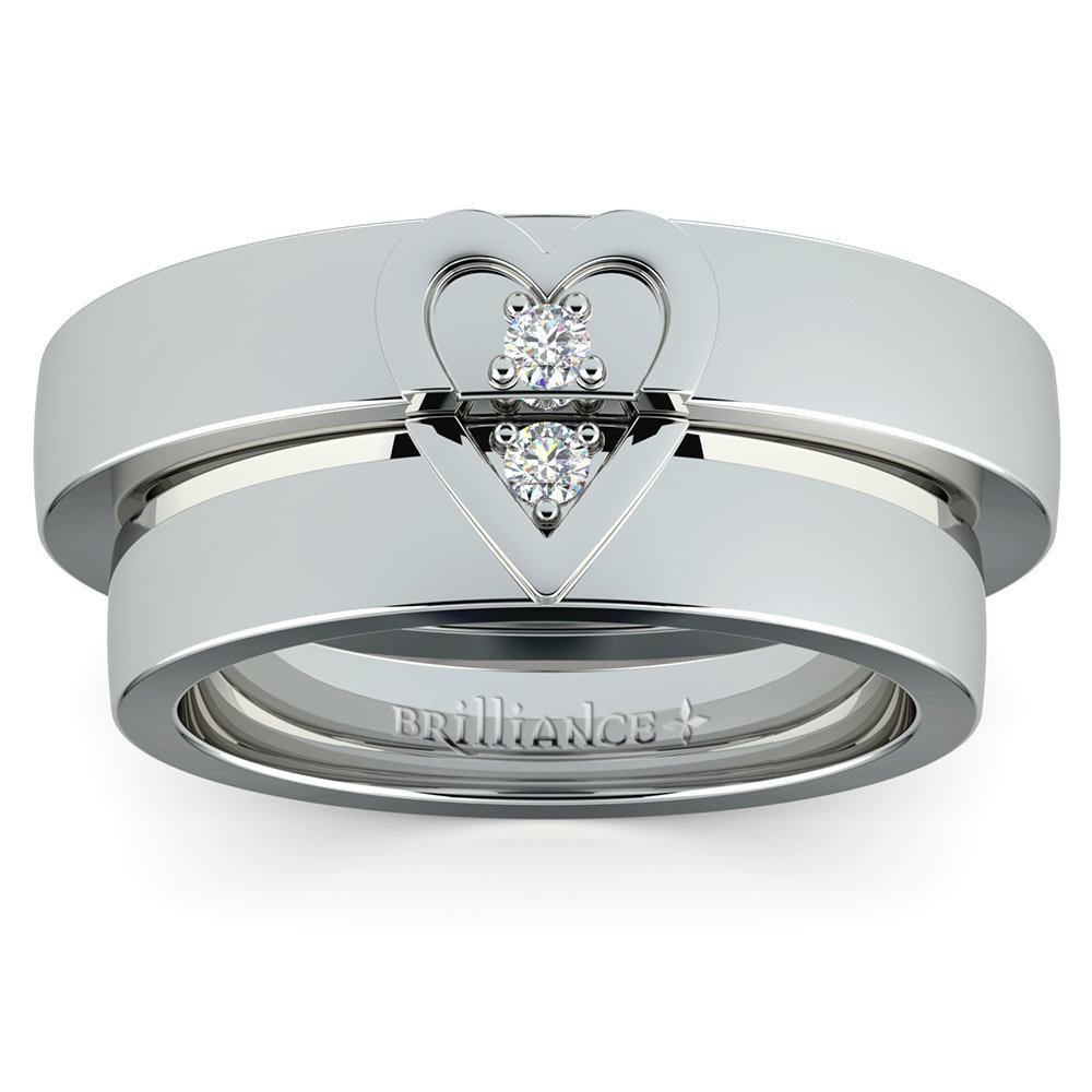 Matching Split Heart Diamond Wedding Ring Set in White Gold | 02