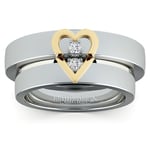 Matching Split Heart Diamond Wedding Ring Set in White and Yellow Gold | Thumbnail 02