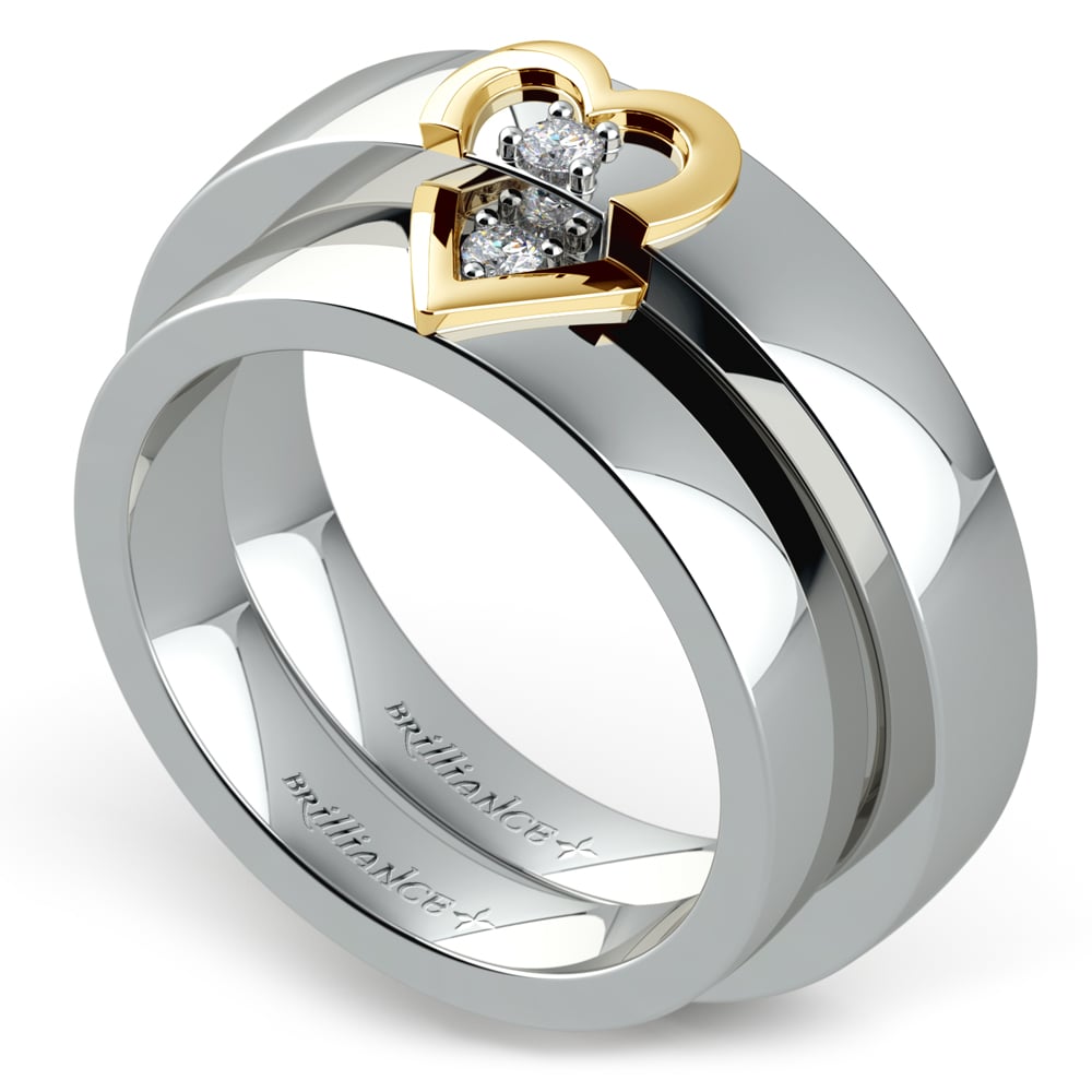 Matching Split Heart Diamond Wedding  Ring  Set in White  and 